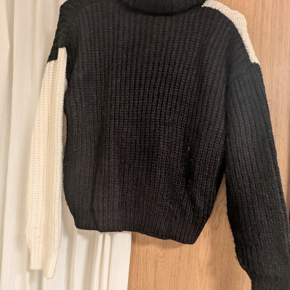 For The Republic Color Block Black and Cream Turtleneck Sweater - Picture 2 of 3